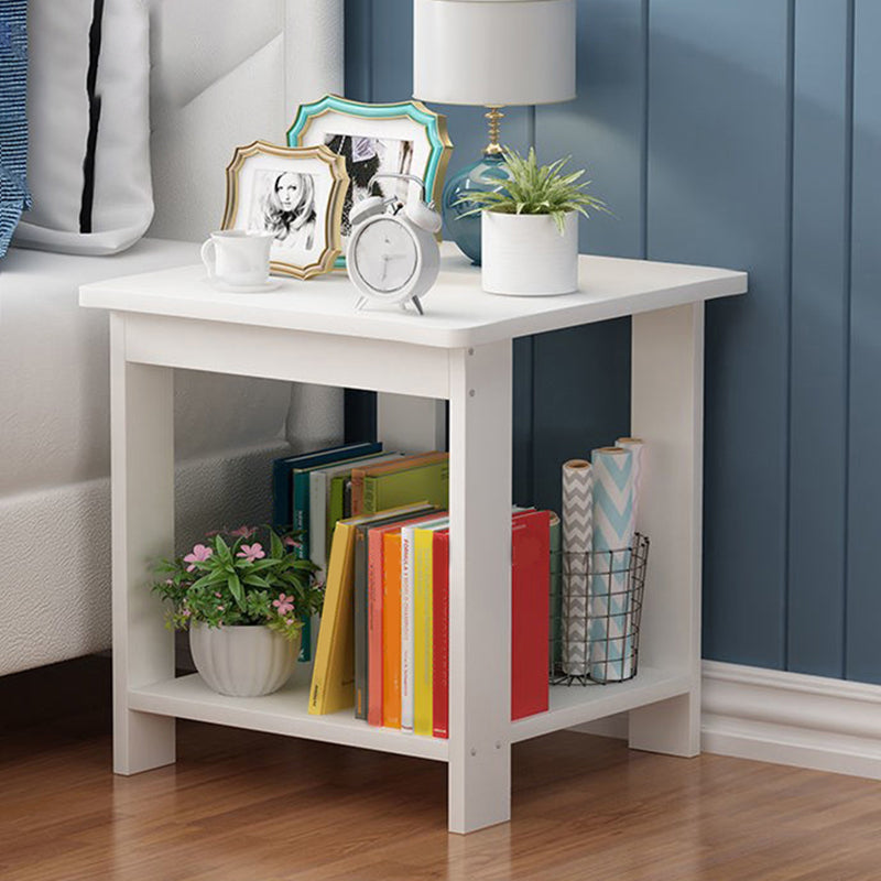 Farmhouse Licing Room Wood Side Table Four-Leg Side Table with One Shelf