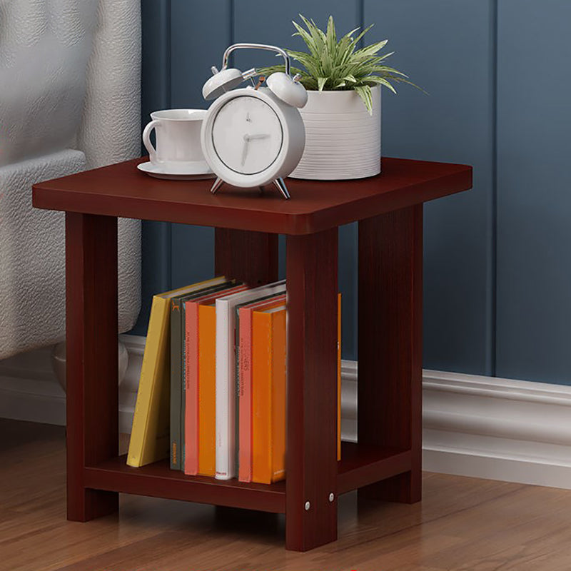 Farmhouse Licing Room Wood Side Table Four-Leg Side Table with One Shelf