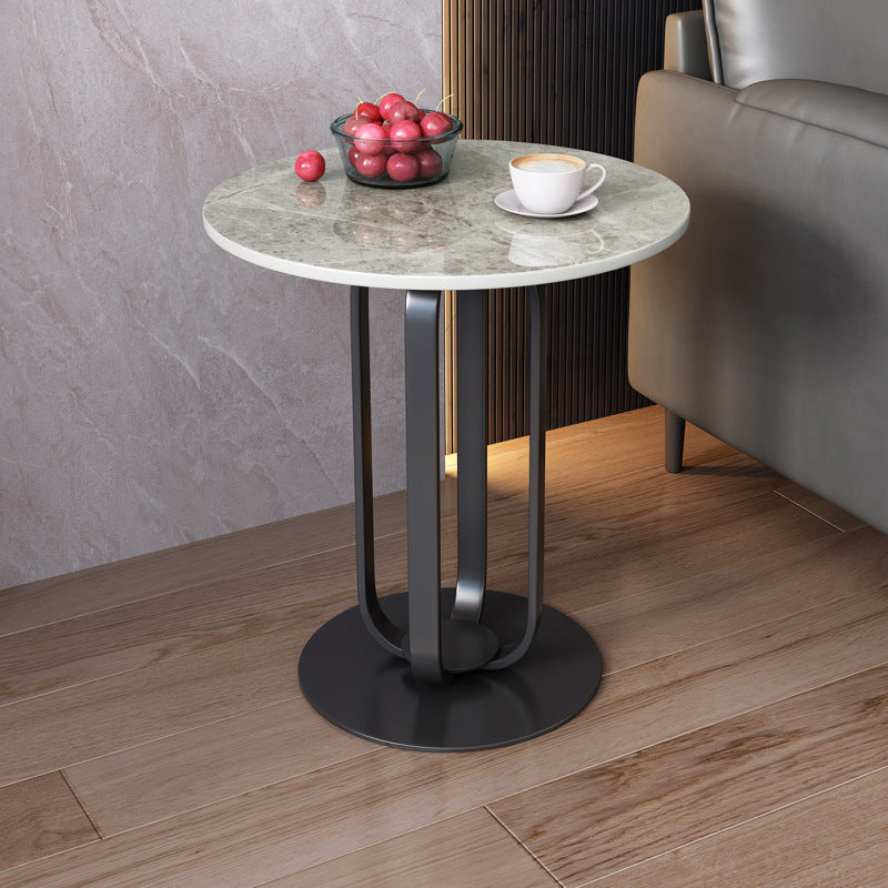21.65-inch Tall Round Side Glam Metal Frame Stone Top Sofa Side End Table