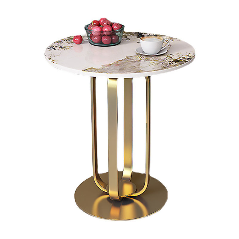 21.65-inch Tall Round Side Glam Metal Frame Stone Top Sofa Side End Table