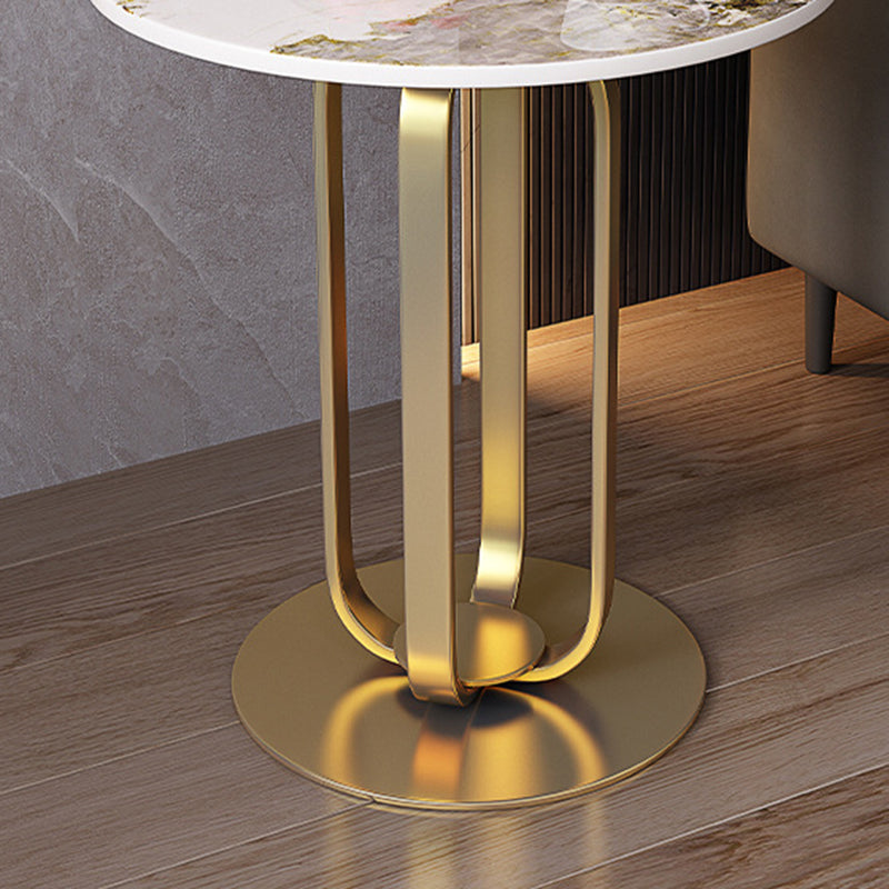 21.65-inch Tall Round Side Glam Metal Frame Stone Top Sofa Side End Table
