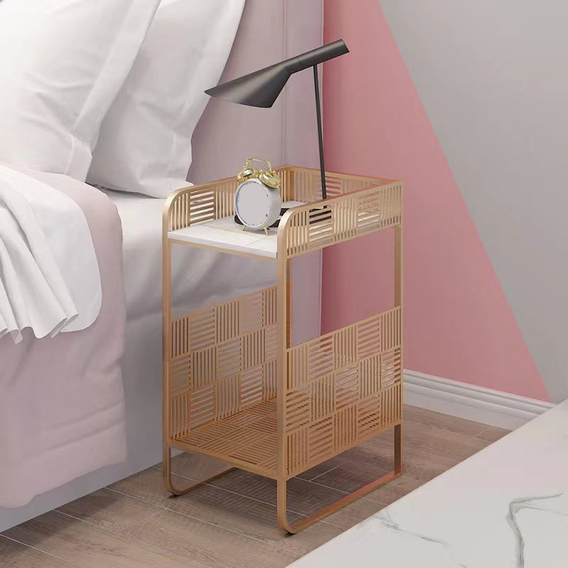 19.69" Tall Stone/Iron Nightstand Contemporary 1 - Shelf Night Stand