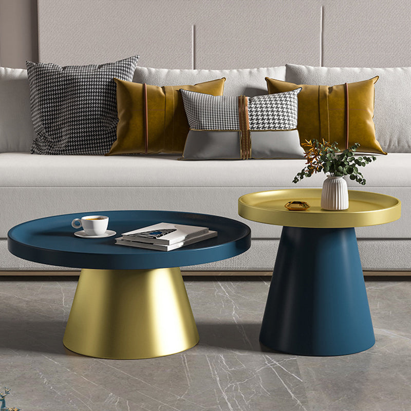 Modern Tray Top Pedestal Coffee Table Metal Round Table for Living Room