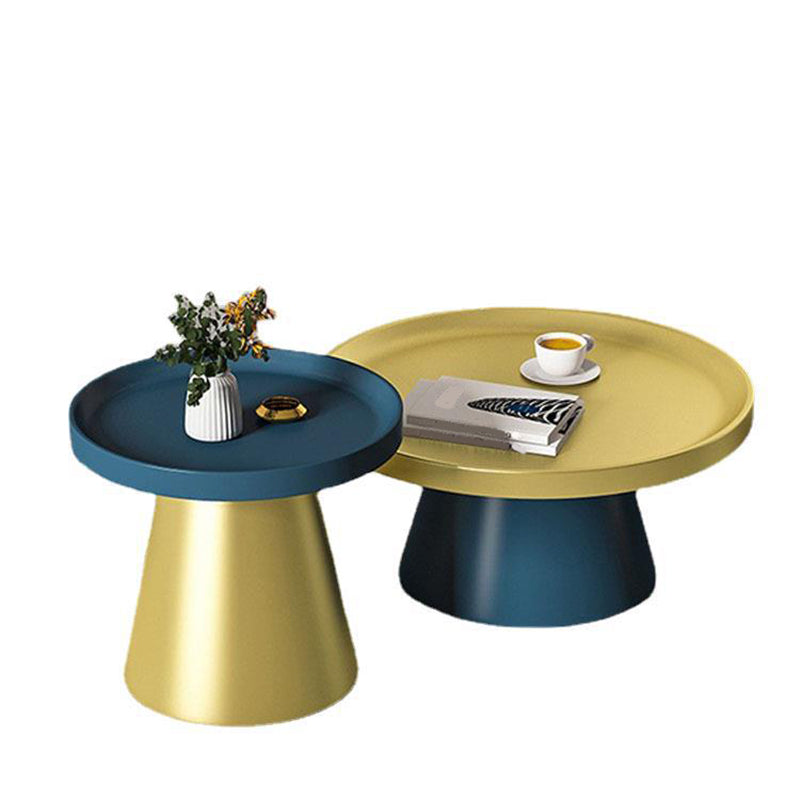 Modern Tray Top Pedestal Coffee Table Metal Round Table for Living Room