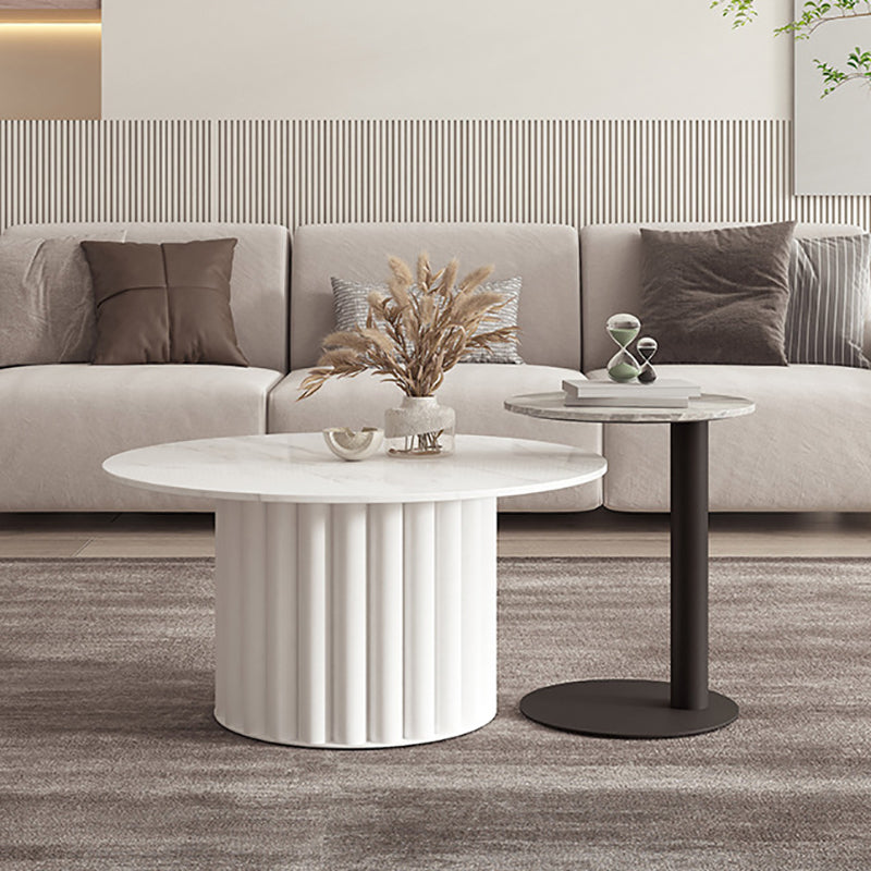Modern Stone Pedestal Cocktail Table Round Coffee Table - White/Grey