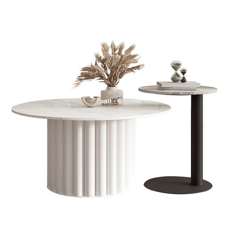 Modern Stone Pedestal Cocktail Table Round Coffee Table - White/Grey