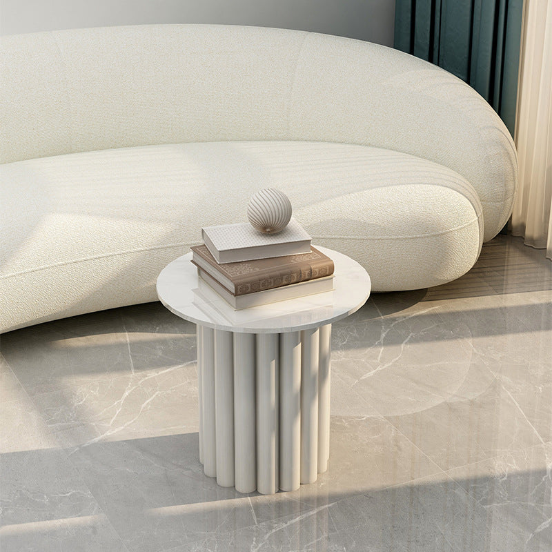 Modern Stone Pedestal Cocktail Table Round Coffee Table - White/Grey