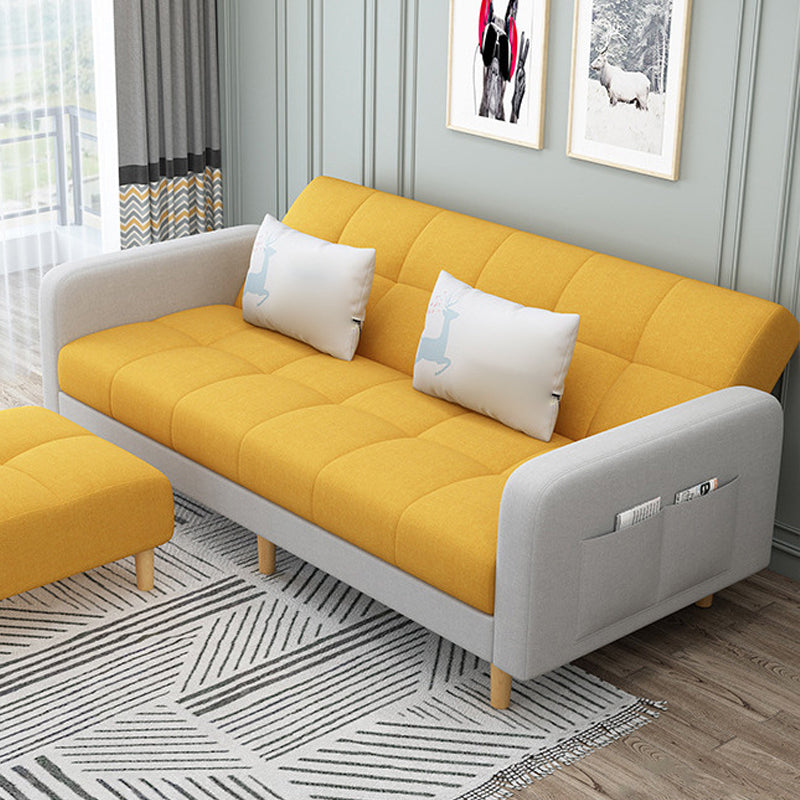 Contemporary Faux Leather and Linen Biscuit Back Convertible Settee Couch