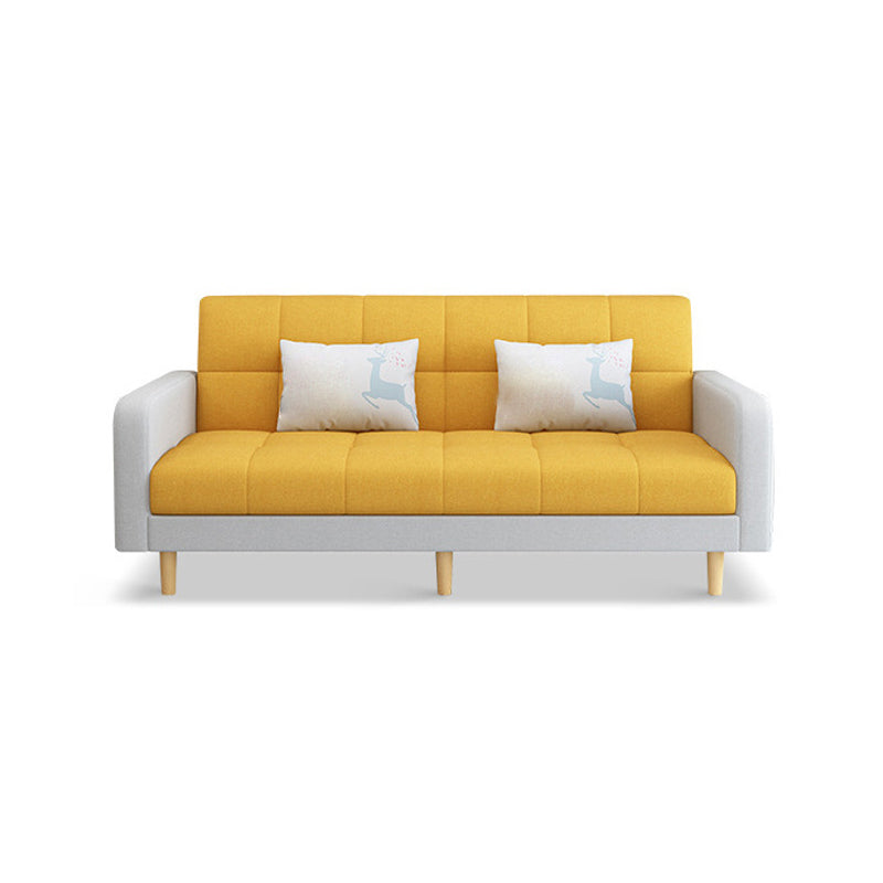 Contemporary Faux Leather and Linen Biscuit Back Convertible Settee Couch