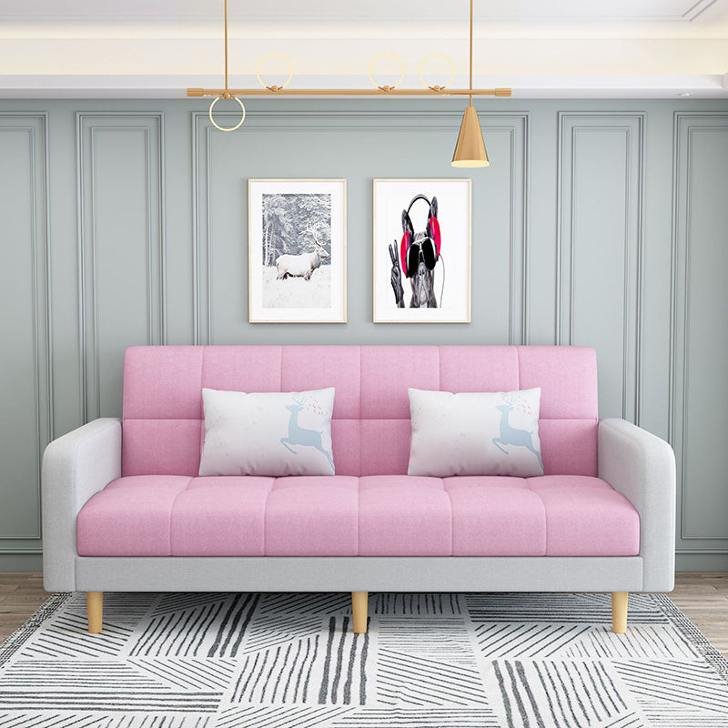 Contemporary Faux Leather and Linen Biscuit Back Convertible Settee Couch