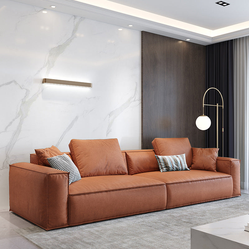 Square Arm down Fill Sofa 2 Seater Low Back Faux Leather Sofa