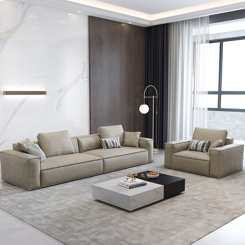 Square Arm down Fill Sofa 2 Seater Low Back Faux Leather Sofa
