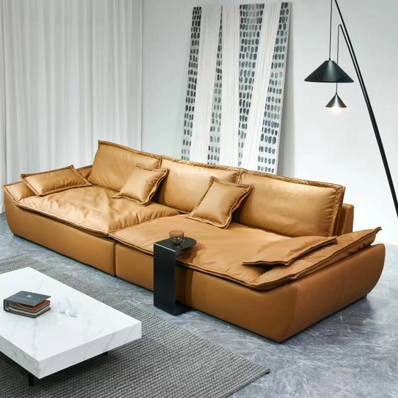Pillow Top Arm Standard Settee Couch with Pillows in Brown for Living Room