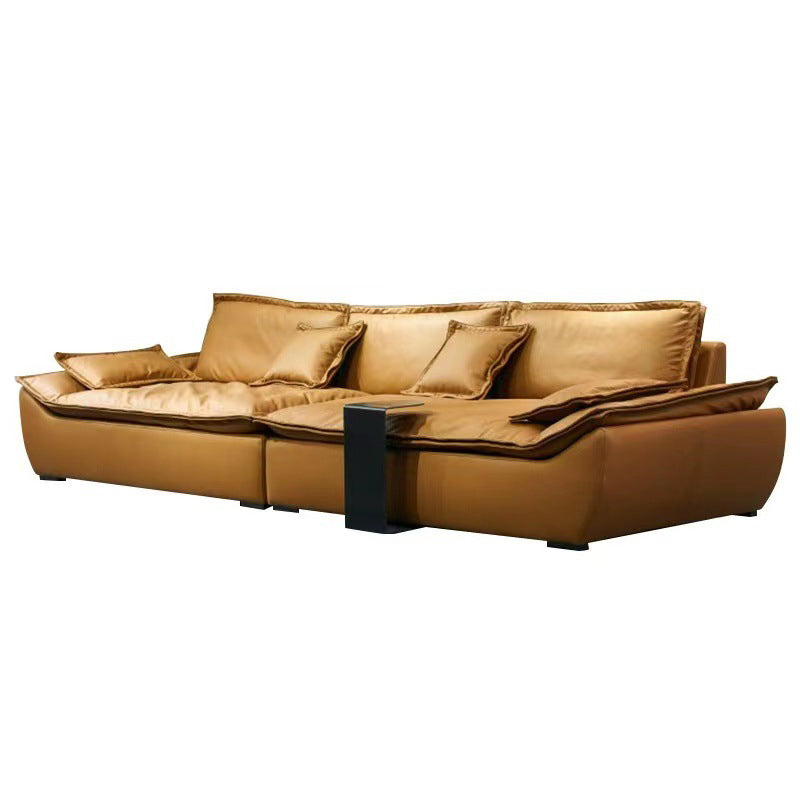 Pillow Top Arm Standard Settee Couch with Pillows in Brown for Living Room