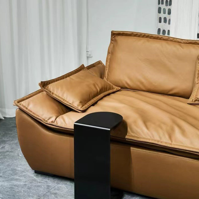 Pillow Top Arm Standard Settee Couch with Pillows in Brown for Living Room