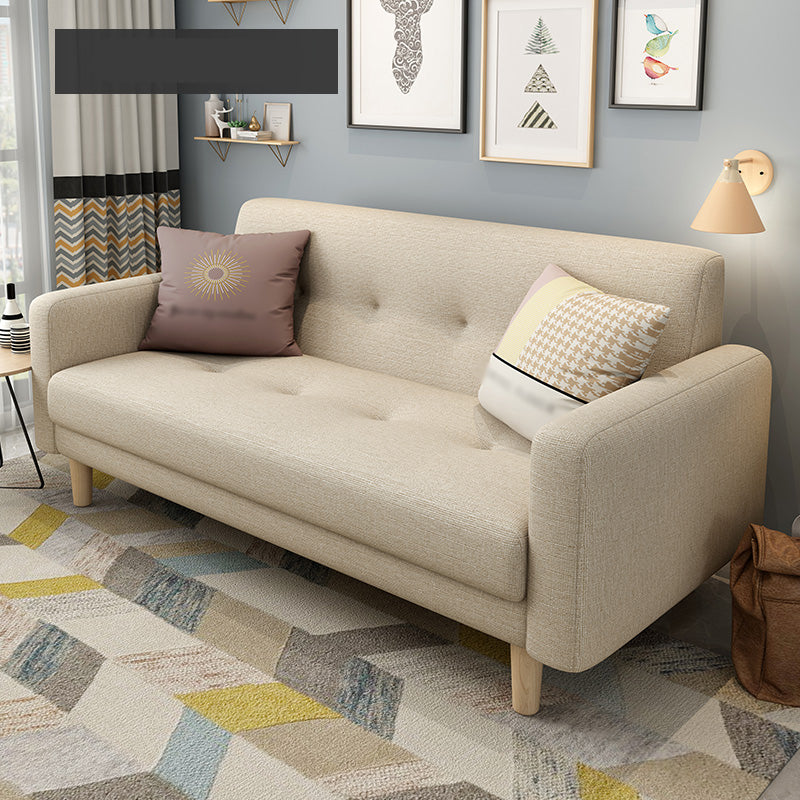 Cotton Blend and Faux Leather Square Arm Tight Back Bench Seating