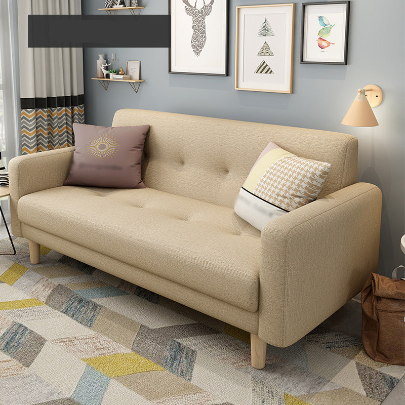 Cotton Blend and Faux Leather Square Arm Tight Back Bench Seating