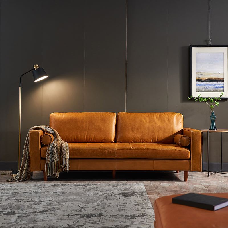Craftsman Faux Leather Square Tufted Sofa for Living Room 65H