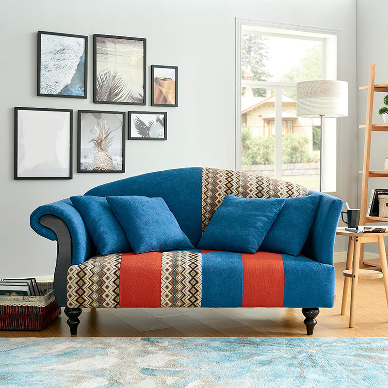 Linen Country Curved Sofa Rolled Arm 31"W Camel Back Sofa for Living Room