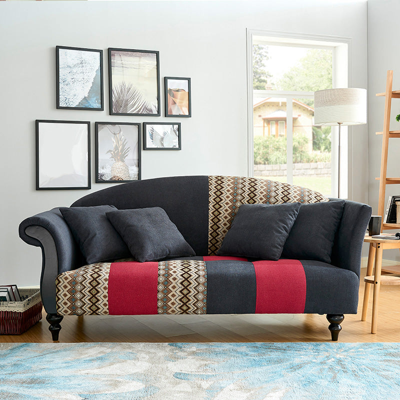 Linen Country Curved Sofa Rolled Arm 31"W Camel Back Sofa for Living Room