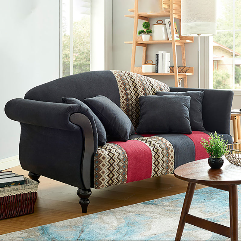Linen Country Curved Sofa Rolled Arm 31"W Camel Back Sofa for Living Room