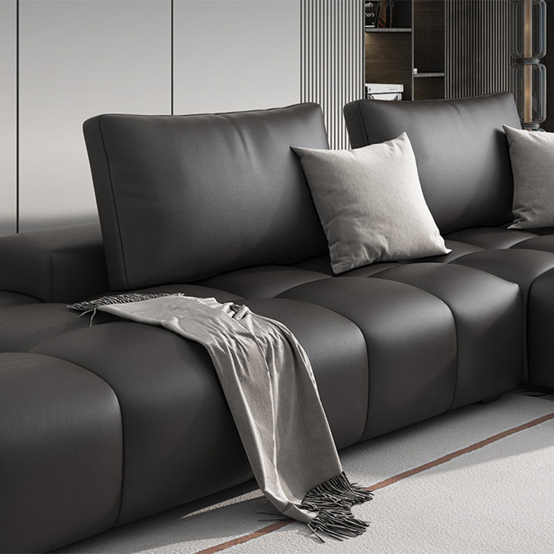 One Side Armrest Cushioning Back Sofa Bed Black Imitation Leather Sofa