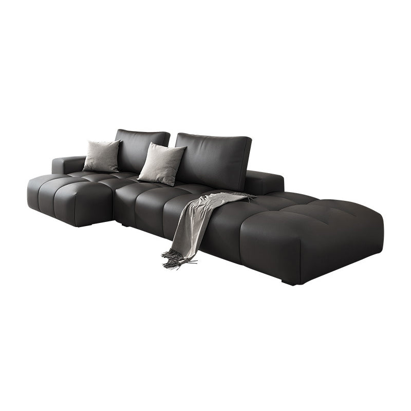 One Side Armrest Cushioning Back Sofa Bed Black Imitation Leather Sofa