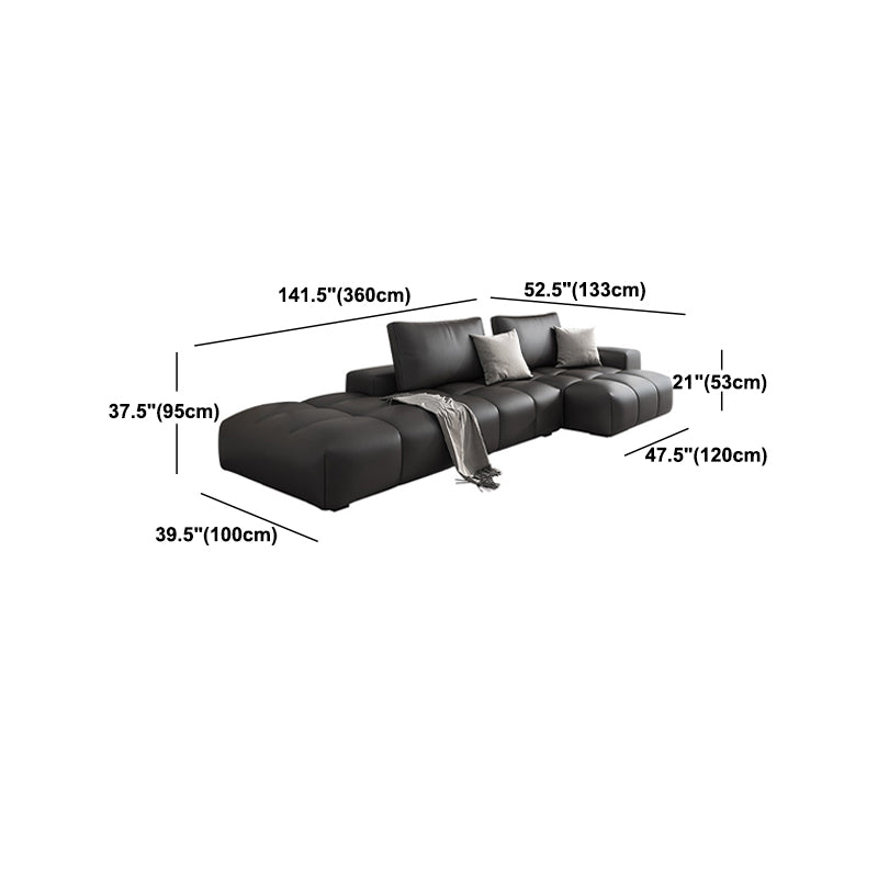 One Side Armrest Cushioning Back Sofa Bed Black Imitation Leather Sofa