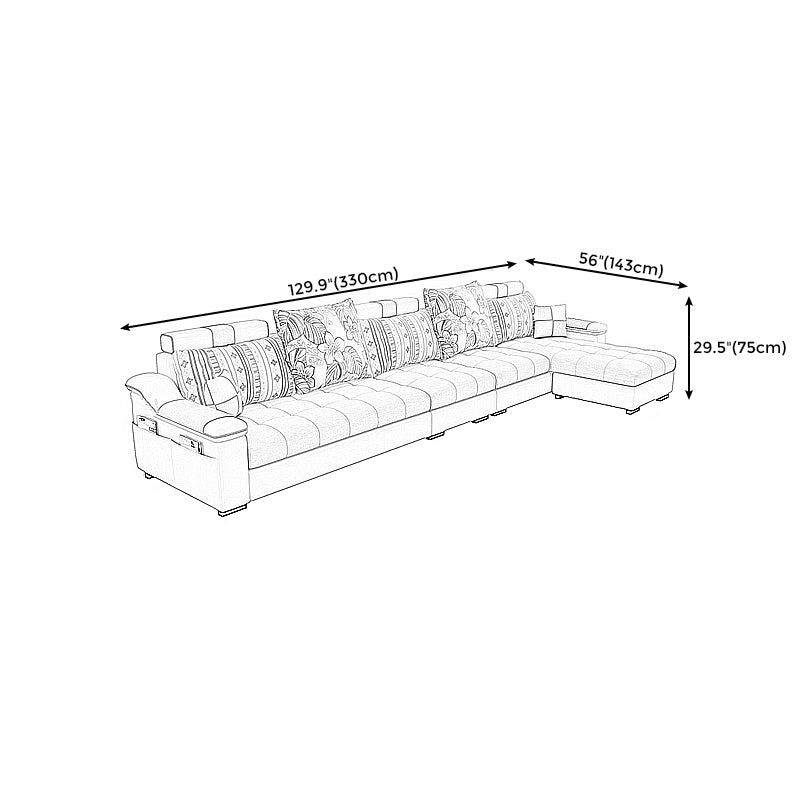 Blue Linen Blend Sloped Arms Sofa/Sectional with Slipcovered and Storage