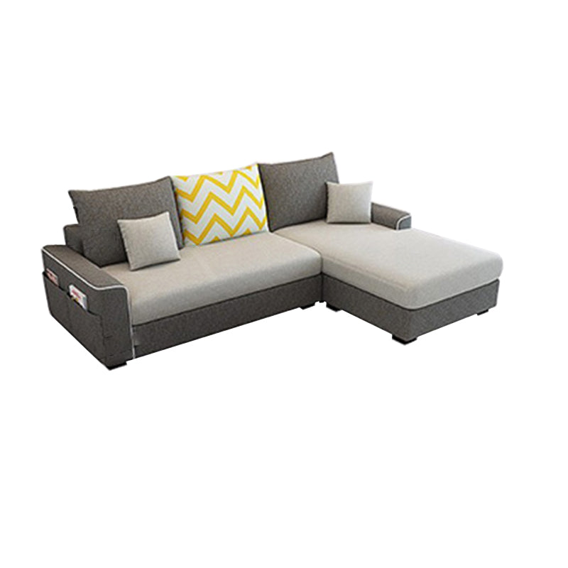 L-Shape Sofa Cushion Back Linen Blend Square Arm Sectional with Storage and Slipcovered