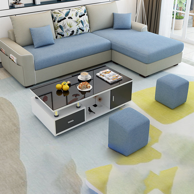 L-Shape Sofa Cushion Back Linen Blend Square Arm Sectional with Storage and Slipcovered