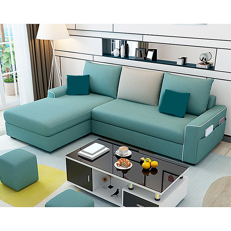 L-Shape Linen Blend Square Arm Sectional with Slipcovered and Storage