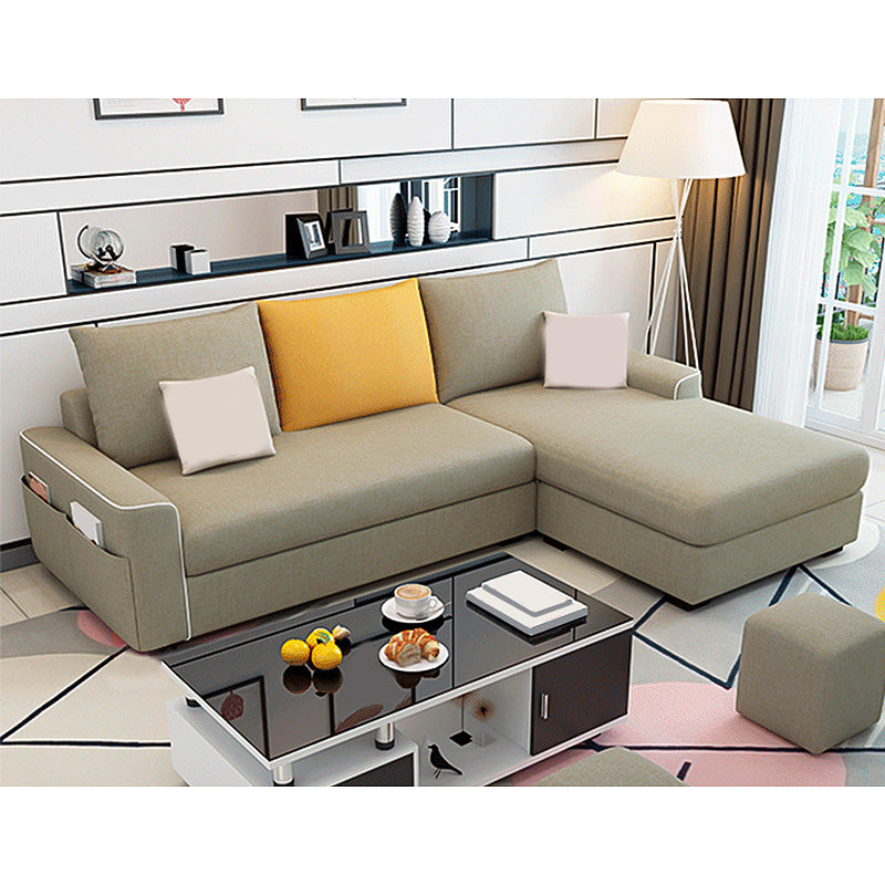 L-Shape Linen Blend Square Arm Sectional with Slipcovered and Storage