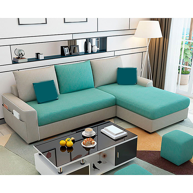 L-Shape Linen Blend Square Arm Sectional with Slipcovered and Storage