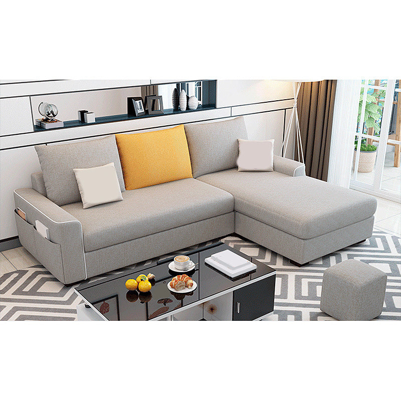 L-Shape Linen Blend Square Arm Sectional with Slipcovered and Storage