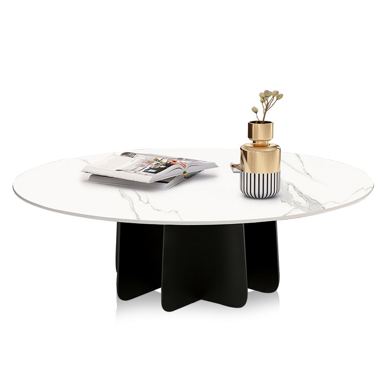 Modern Style White Slate & Grey Glass Top Iron Craft Round Coffee Table