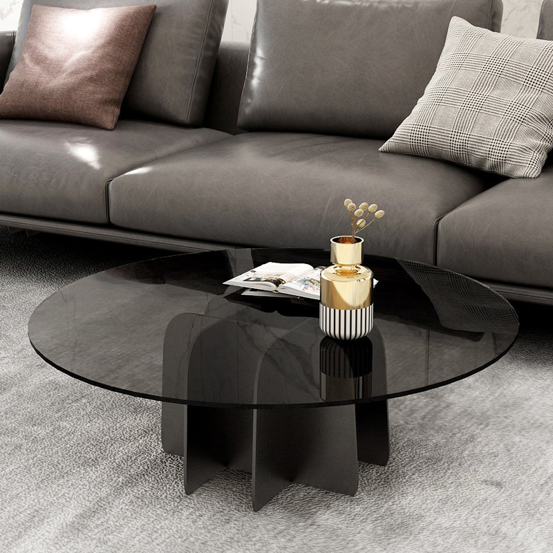 Modern Style White Slate & Grey Glass Top Iron Craft Round Coffee Table