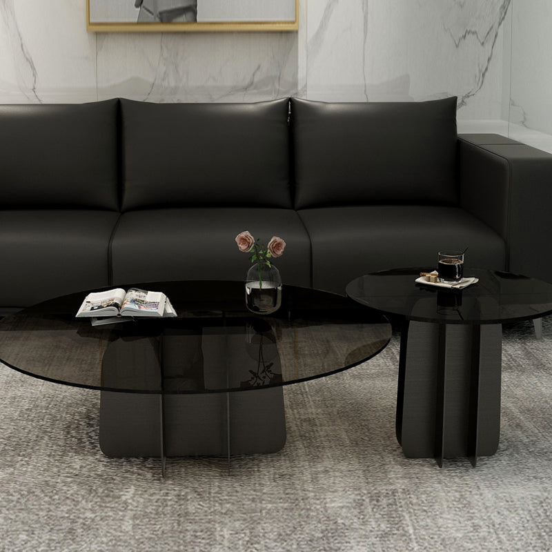 Modern Style White Slate & Grey Glass Top Iron Craft Round Coffee Table