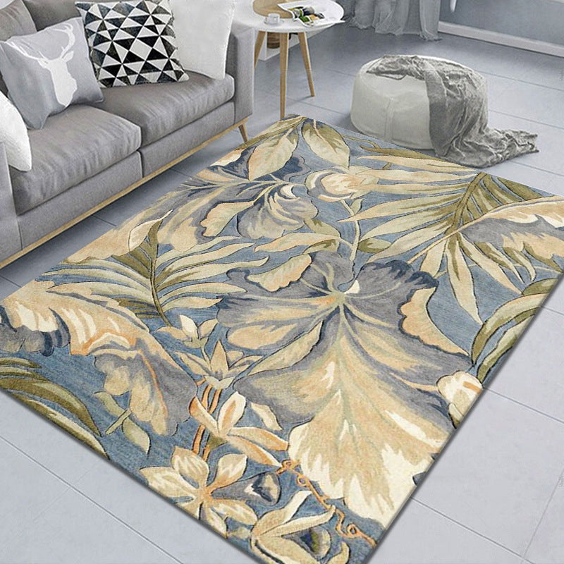 Minimalist Indoor Rug Plant Pattern Rug Polyester Stain Resistant Area Rug for Living Room