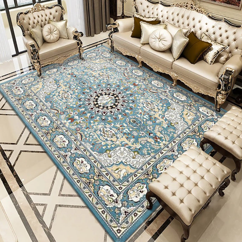Multicolor Polyester Area Rug European Floral Pattern Carpet Non-Slip Backing Carpet