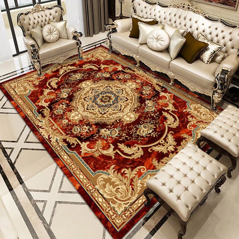 Multicolor Polyester Area Rug European Floral Pattern Carpet Non-Slip Backing Carpet