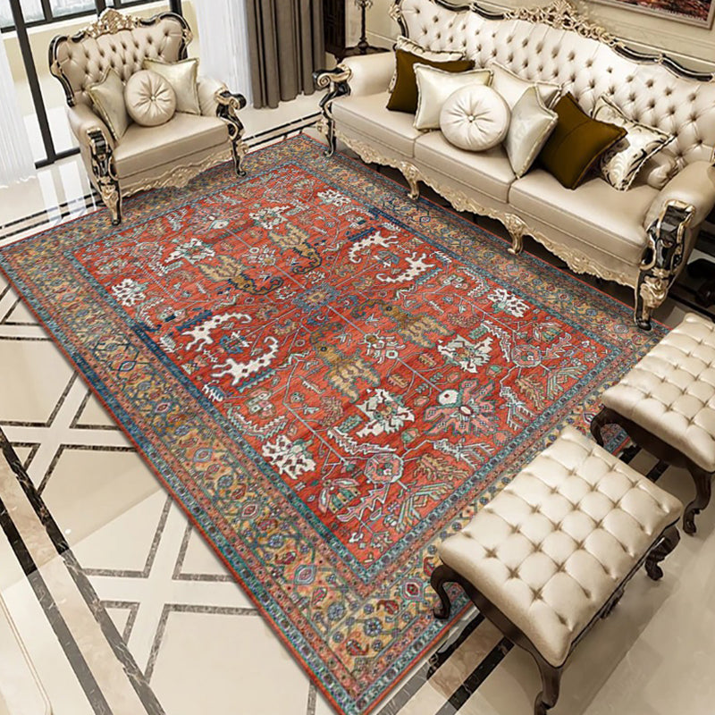 Multicolor Polyester Area Rug European Floral Pattern Carpet Non-Slip Backing Carpet
