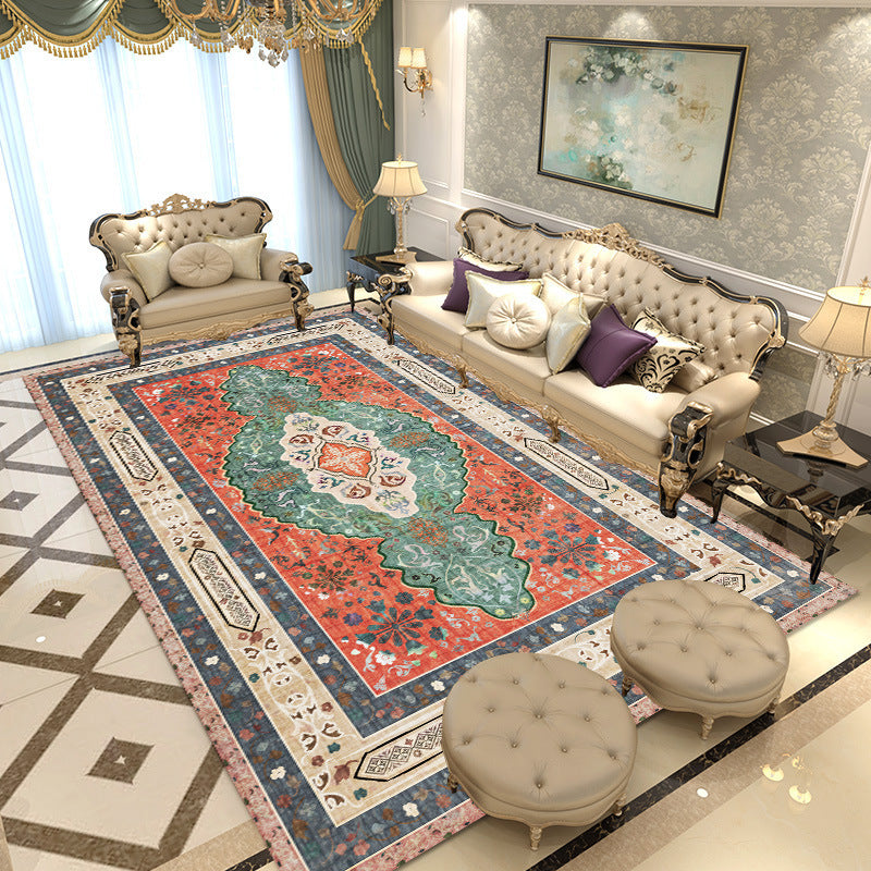 Multicolored Area Rug Traditional Polyester Rug Anti-Slip Backing Carpet for Living Room