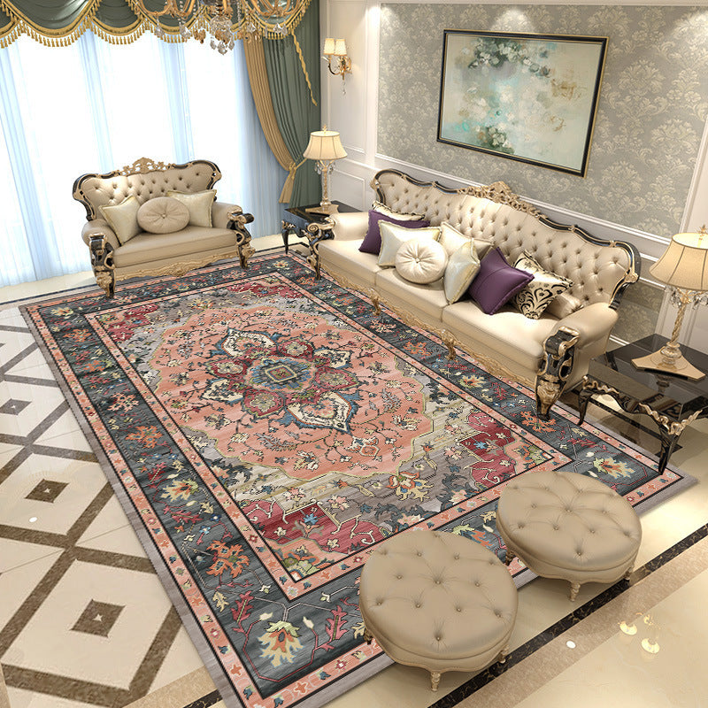 Multicolored Area Rug Traditional Polyester Rug Anti-Slip Backing Carpet for Living Room