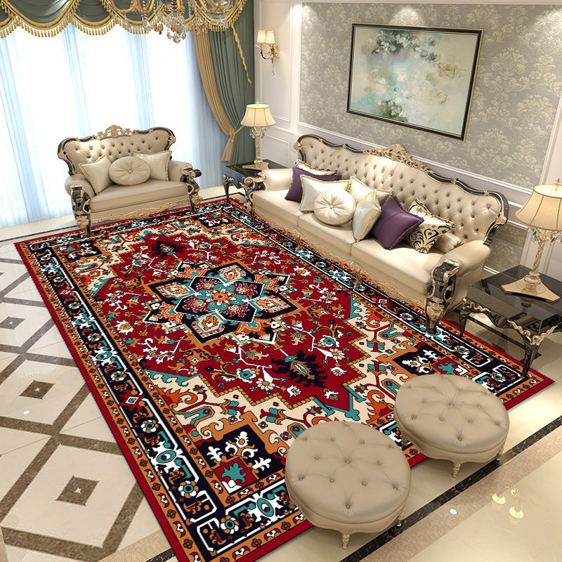 Multicolored Area Rug Traditional Polyester Rug Anti-Slip Backing Carpet for Living Room