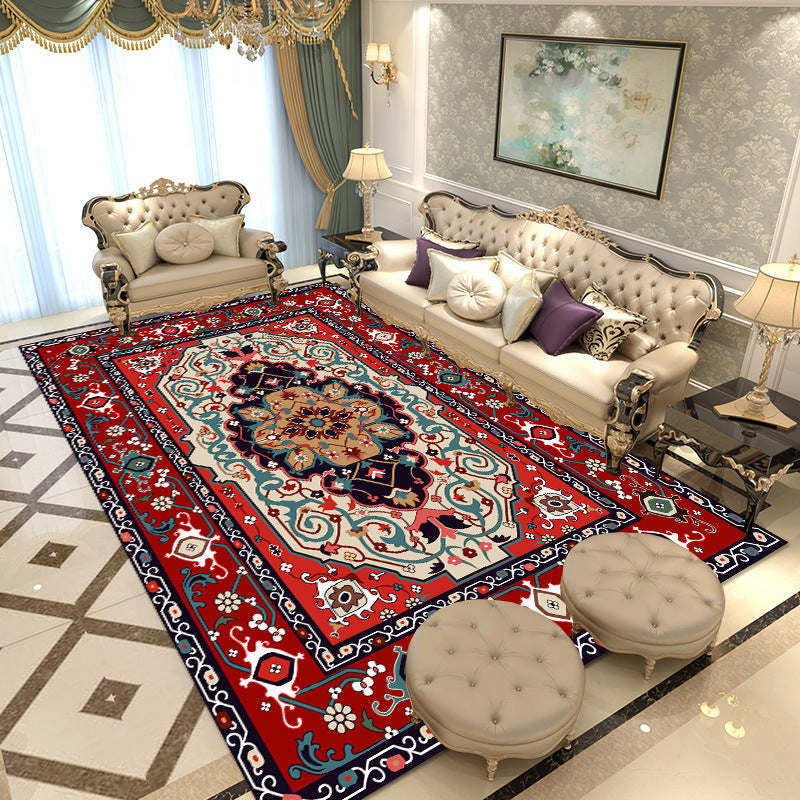 Multicolored Area Rug Traditional Polyester Rug Anti-Slip Backing Carpet for Living Room