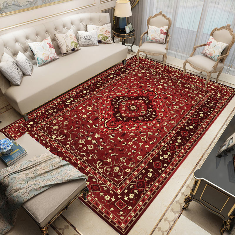 Vintage Area Carpet Polyester Medallion Print Living Room Rug with Non-Slip Backing