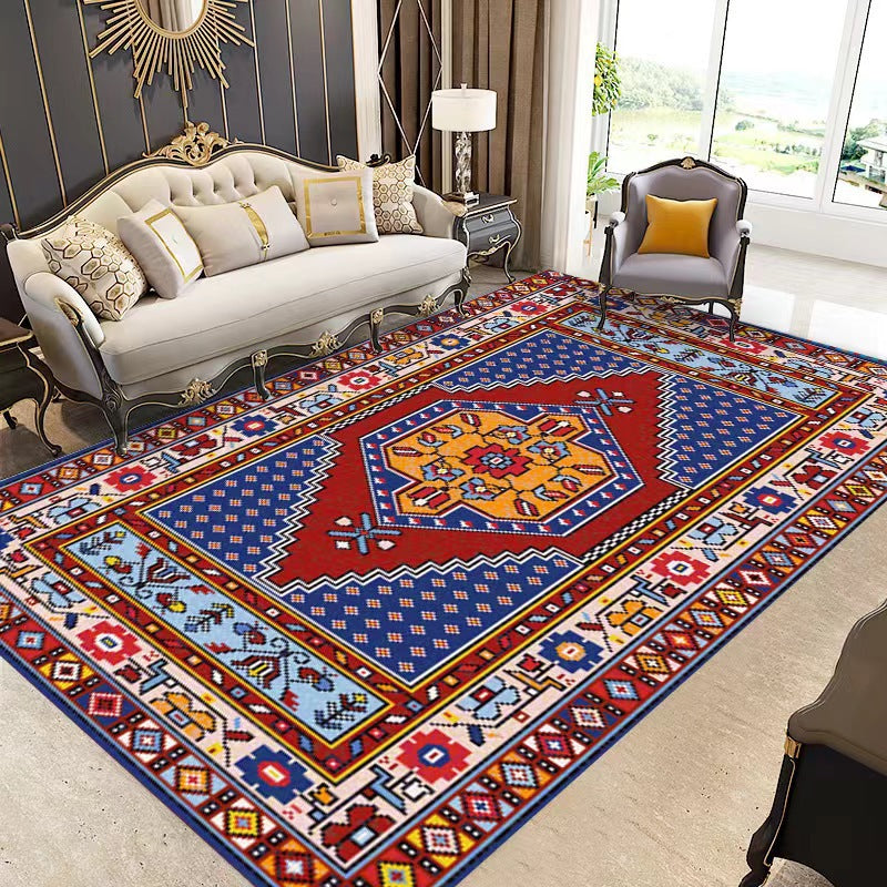 Moroccan Navy Rug Polyster Florentine Tile Carpet Stain Resistant Area Rug for Living Room
