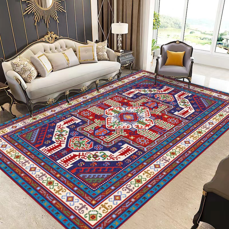 Moroccan Navy Rug Polyster Florentine Tile Carpet Stain Resistant Area Rug for Living Room