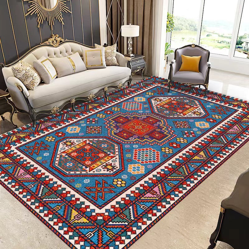 Moroccan Navy Rug Polyster Florentine Tile Carpet Stain Resistant Area Rug for Living Room